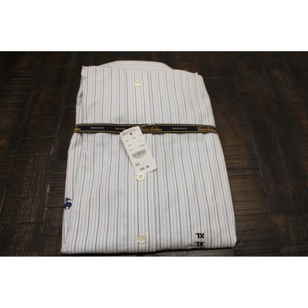 Brooks Brothers Shirt Mens XL White Stripe Slim Fit Dress Non Iron Supima